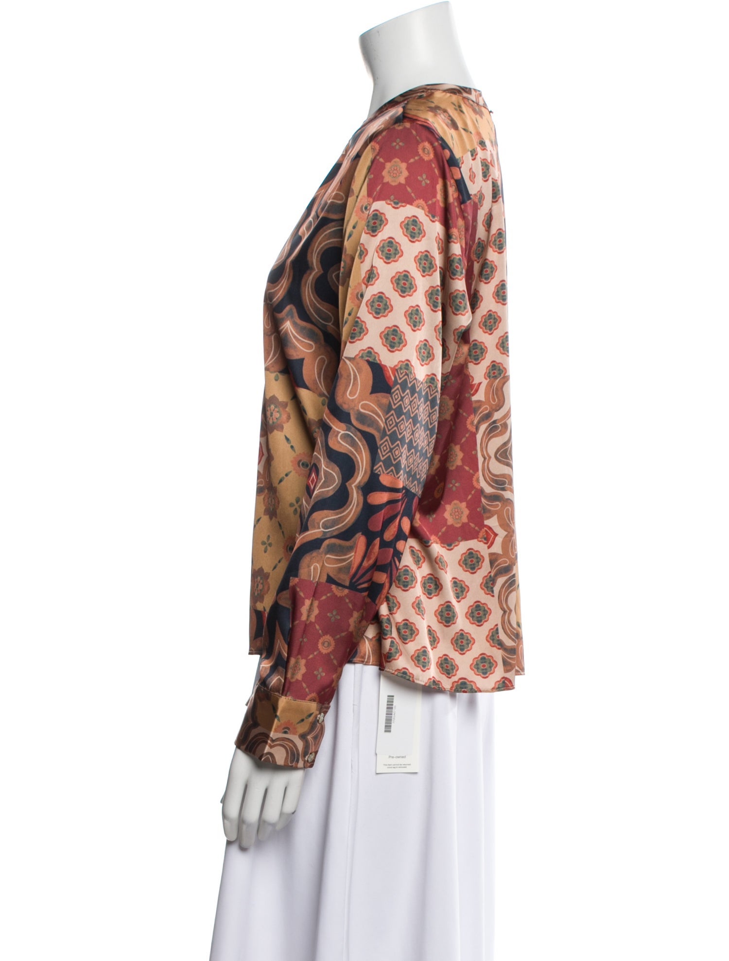 MISA Los Angeles Printed Mock Neck Button-Up Top