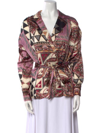 MISA Los Angeles Printed V-Neck Blouse