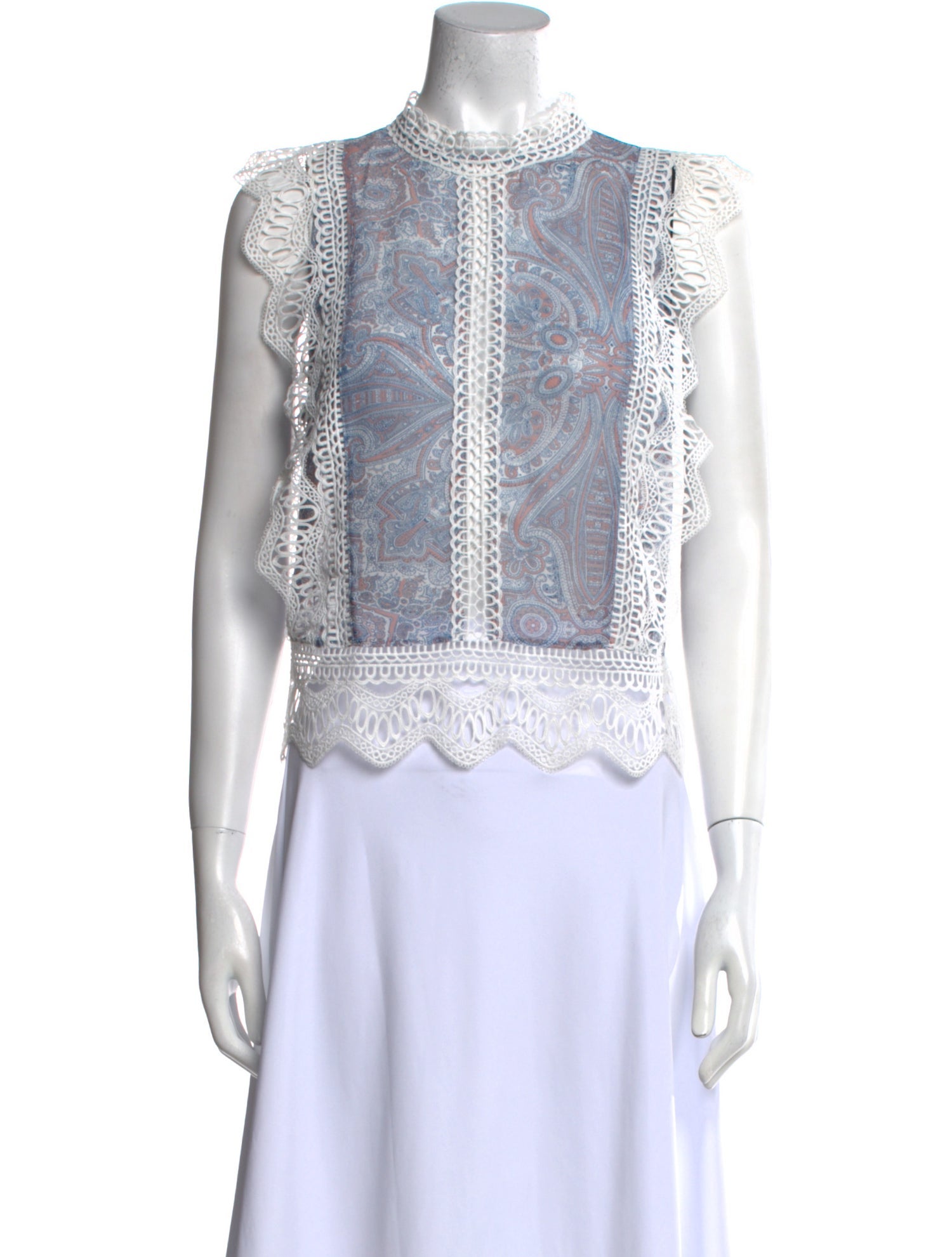 MISA Los Angeles Lace Pattern Crew Neck Crop Top