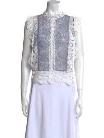 MISA Los Angeles Lace Pattern Crew Neck Crop Top