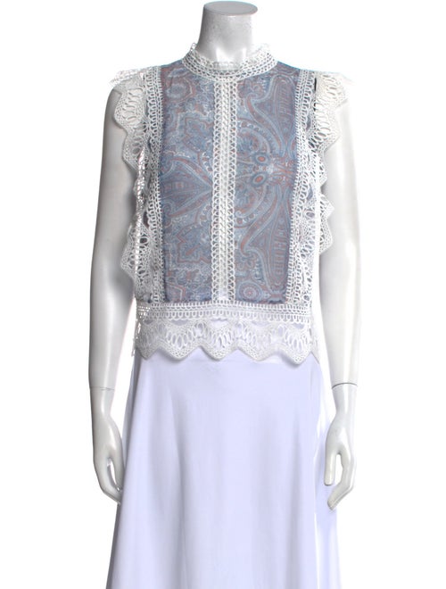 MISA Los Angeles Lace Pattern Crew Neck Crop Top