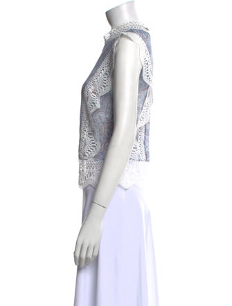 MISA Los Angeles Lace Pattern Crew Neck Crop Top