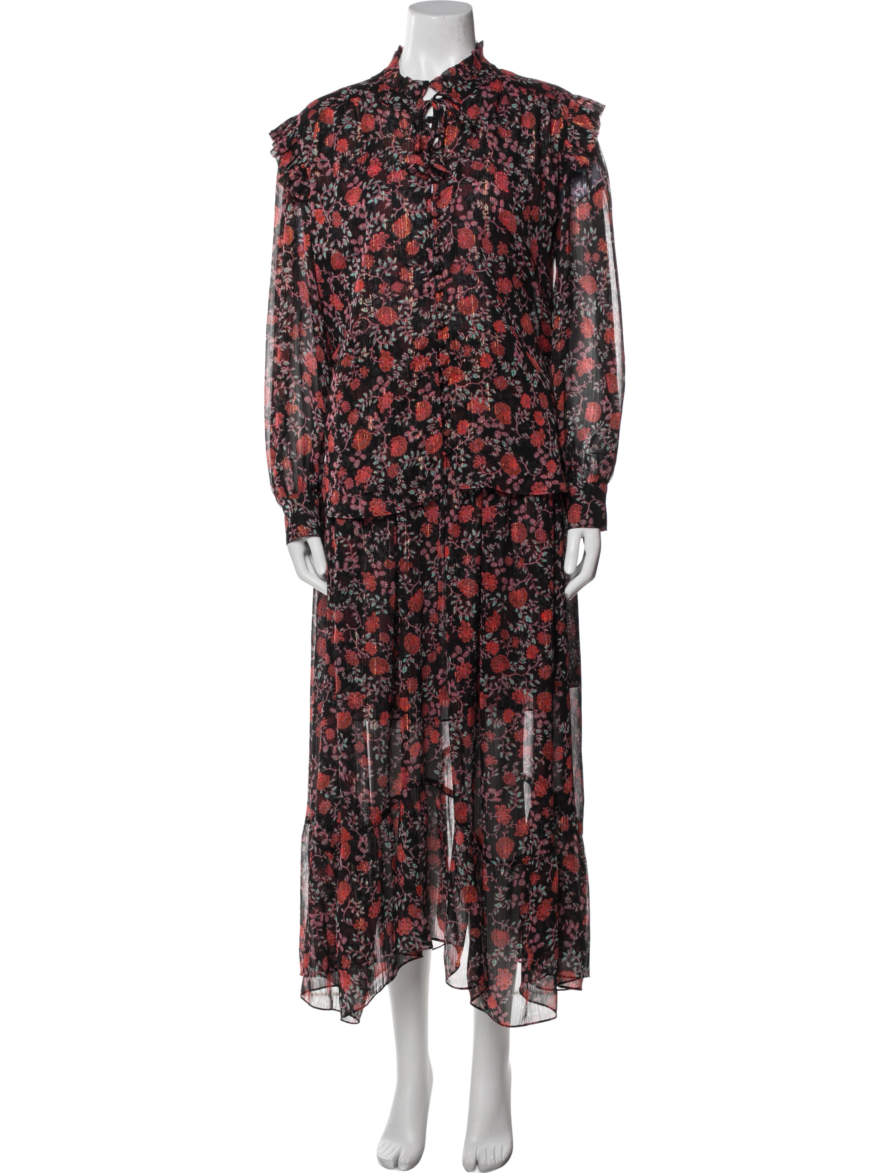 MISA Los Angeles Floral Print Ruffle Embellishment Skirt Set