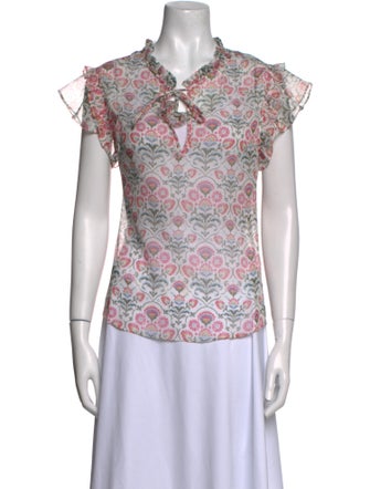 MISA Los Angeles Floral Print Mock Neck Blouse