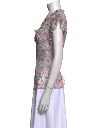 MISA Los Angeles Floral Print Mock Neck Blouse