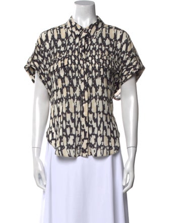 MISA Los Angeles Printed Short Sleeve Button-Up Top
