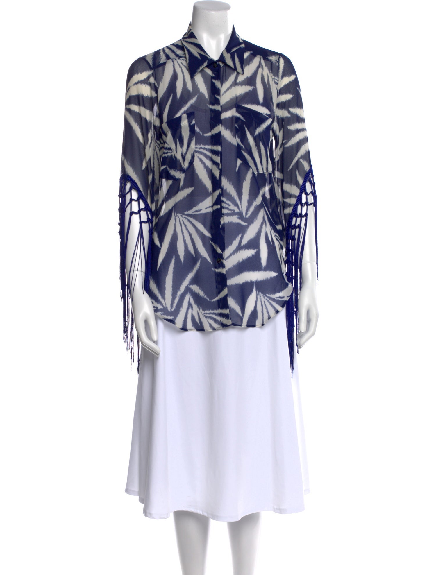 MISA Los Angeles Printed Three-Quarter Sleeve Button-Up Top