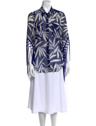 MISA Los Angeles Printed Three-Quarter Sleeve Button-Up Top