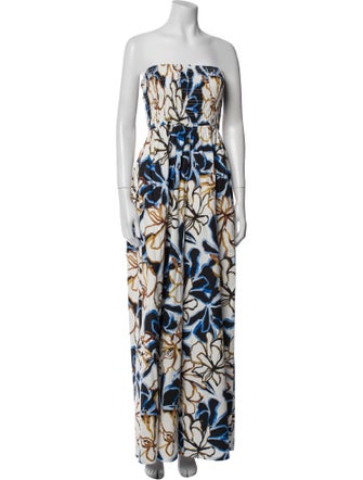 MISA Los Angeles Floral Print Strapless Jumpsuit