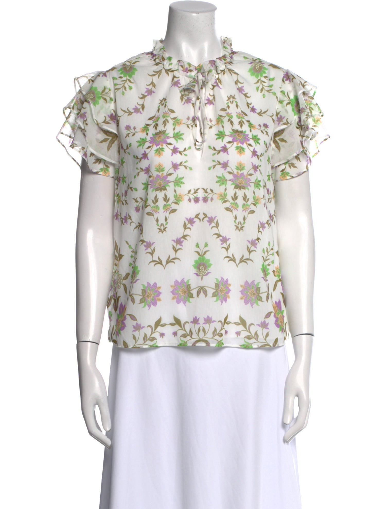 MISA Los Angeles Floral Print Mock Neck Blouse