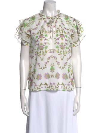 MISA Los Angeles Floral Print Mock Neck Blouse