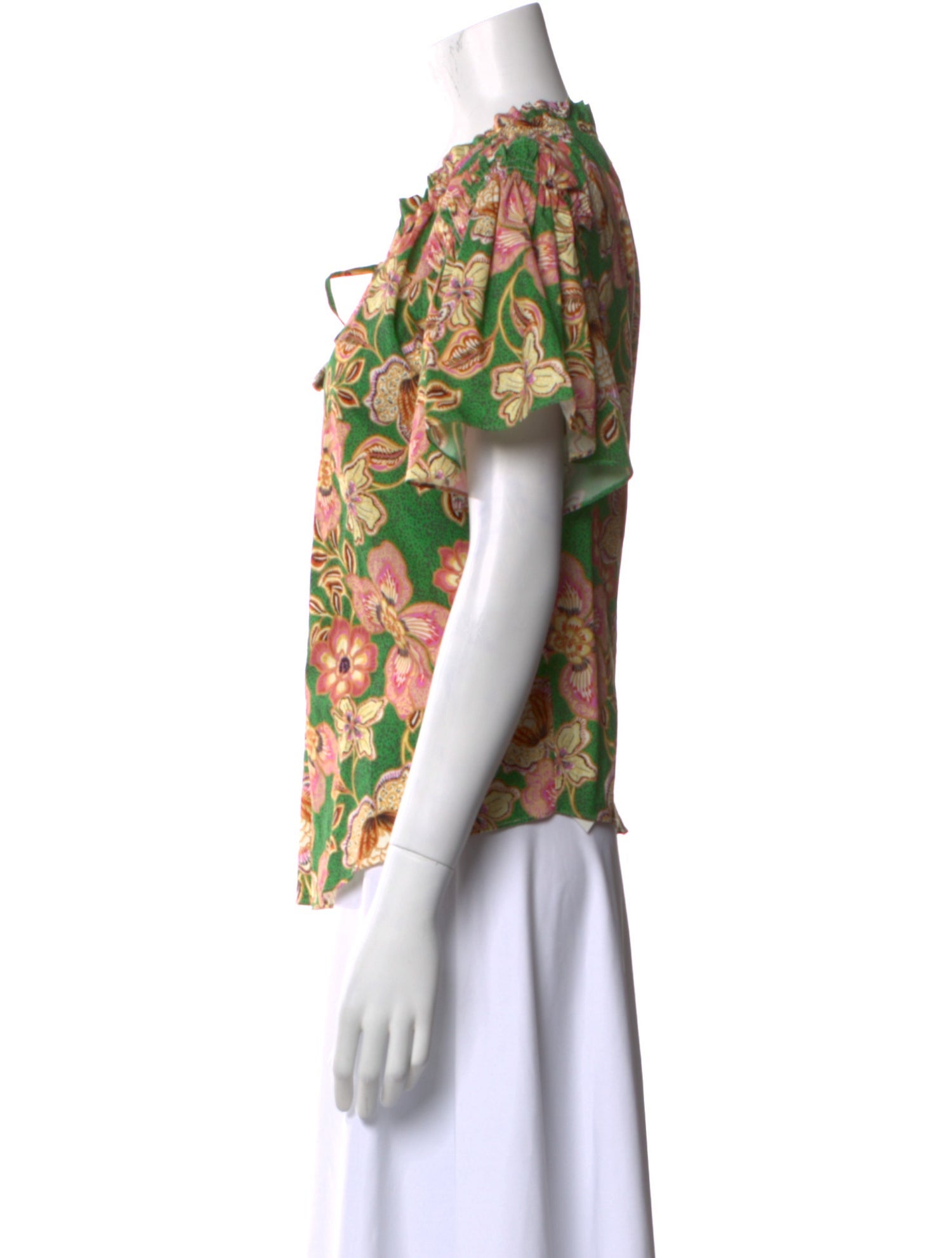 MISA Los Angeles Printed Tie Neck Blouse w/ Tags