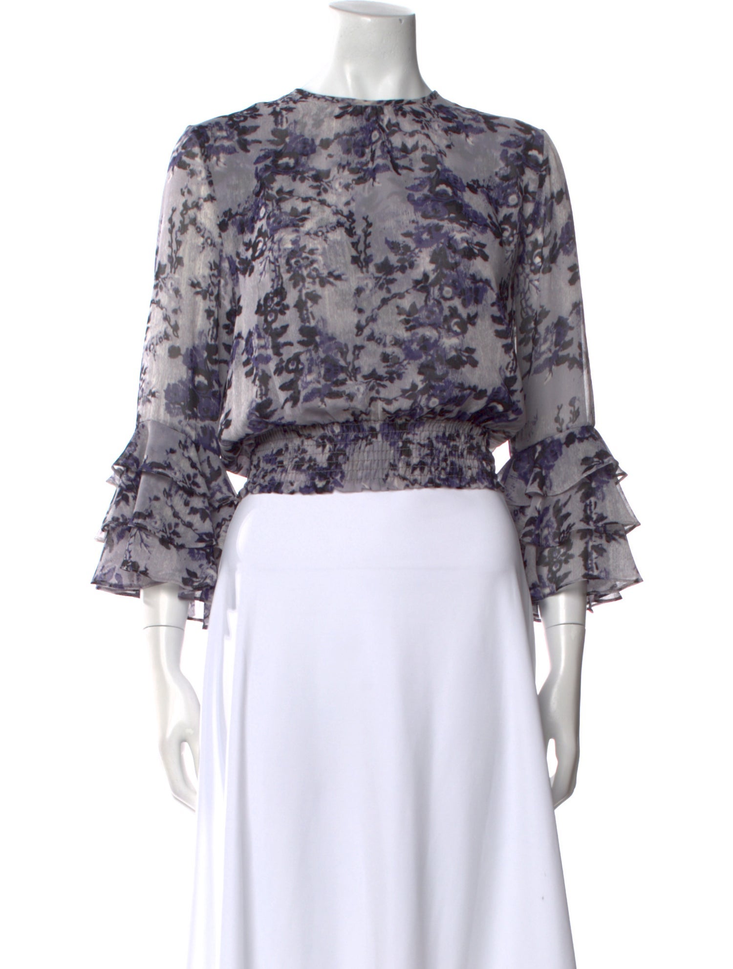 MISA Los Angeles Floral Print Bateau Neckline Crop Top