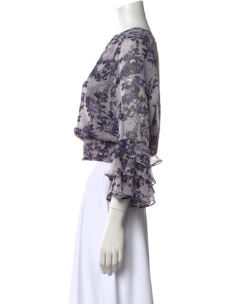 MISA Los Angeles Floral Print Bateau Neckline Crop Top