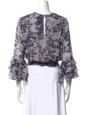 MISA Los Angeles Floral Print Bateau Neckline Crop Top