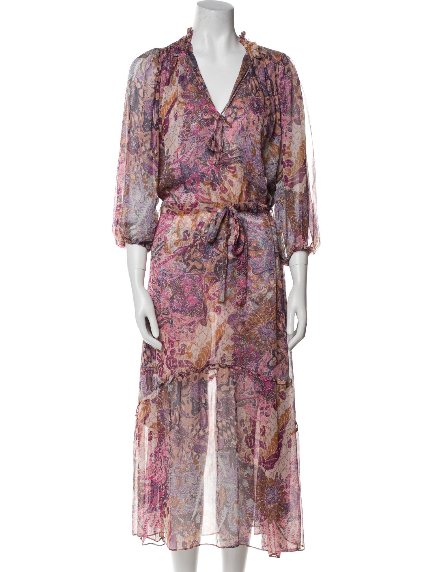 MISA Los Angeles Printed Ruffle Embellishment Nightgown