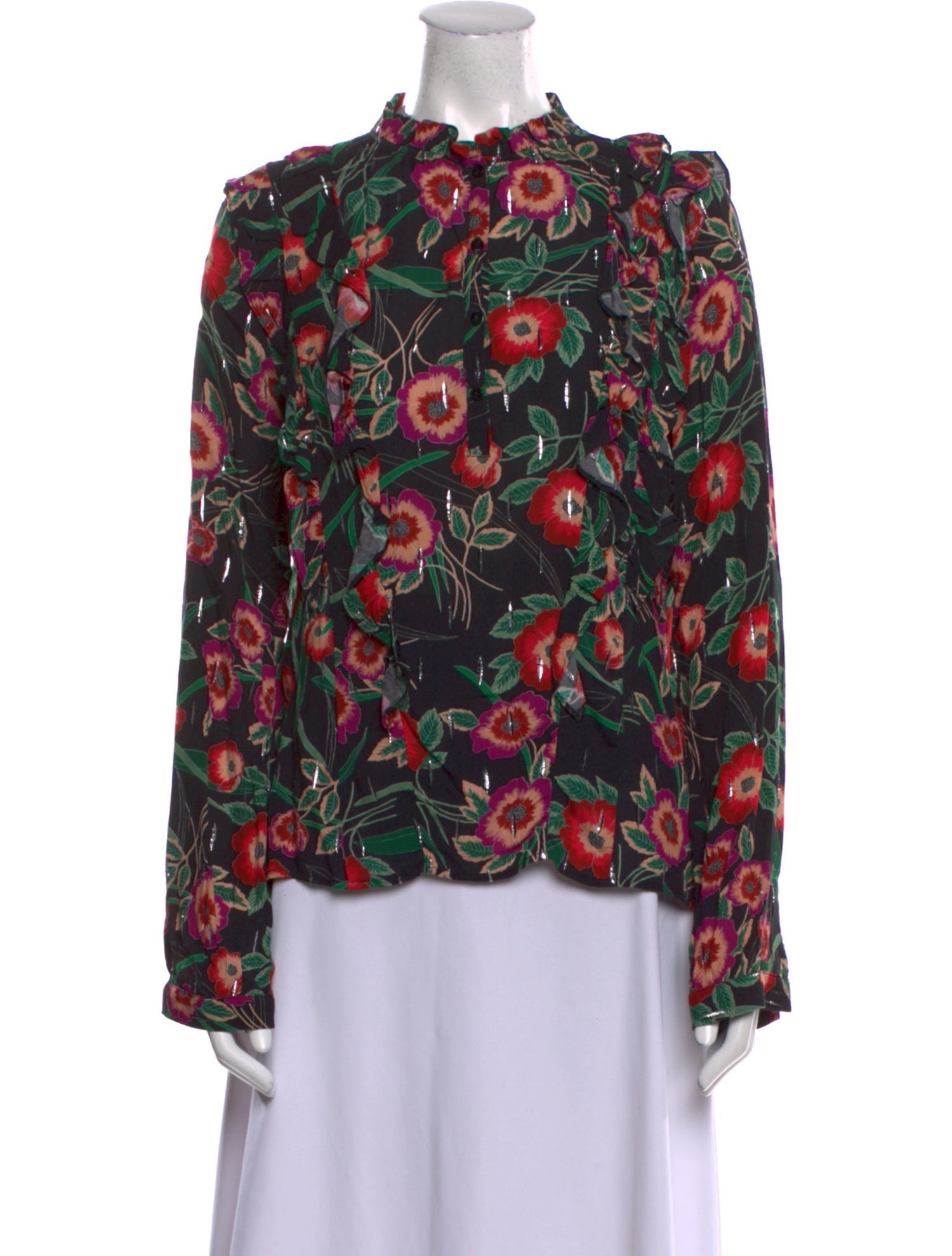 MISA Los Angeles Floral Print Mock Neck Blouse