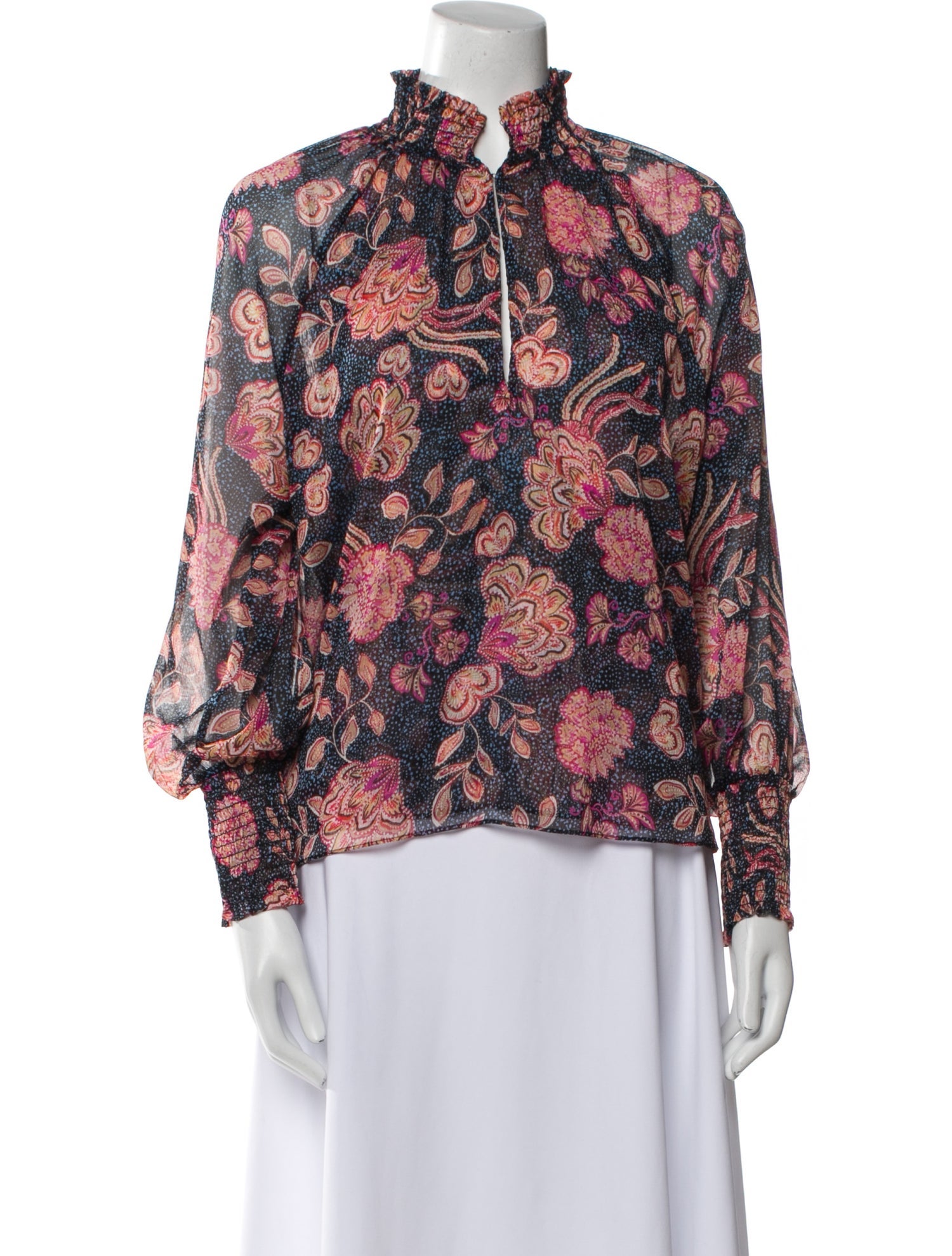 MISA Los Angeles Floral Print Mock Neck Blouse