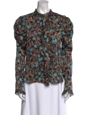 MISA Los Angeles Floral Print Mock Neck Blouse