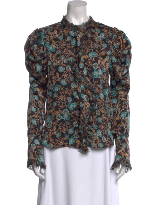 MISA Los Angeles Floral Print Mock Neck Blouse