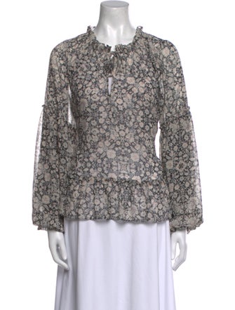 MISA Los Angeles Floral Print Mock Neck Blouse