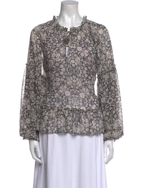 MISA Los Angeles Floral Print Mock Neck Blouse