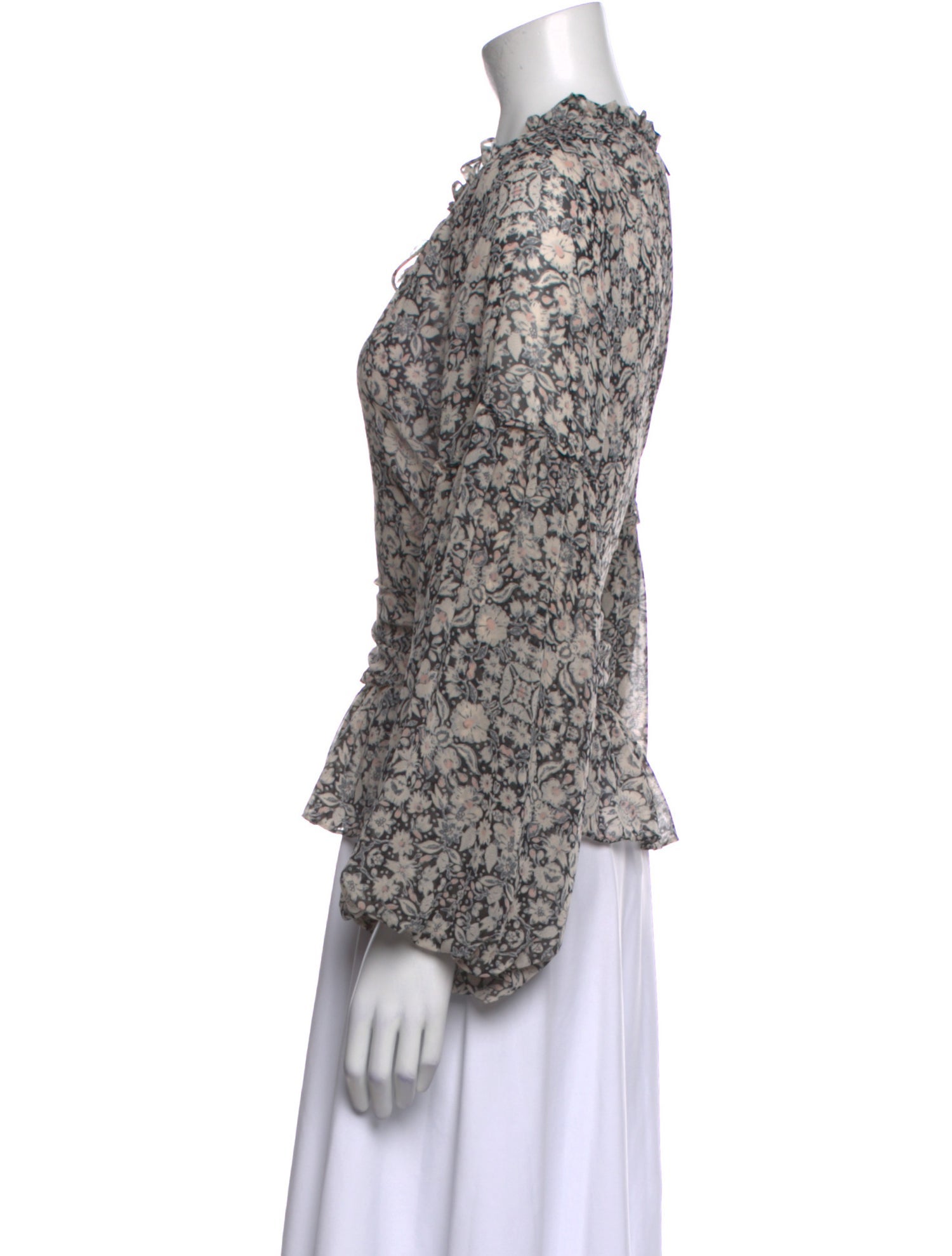 MISA Los Angeles Floral Print Mock Neck Blouse