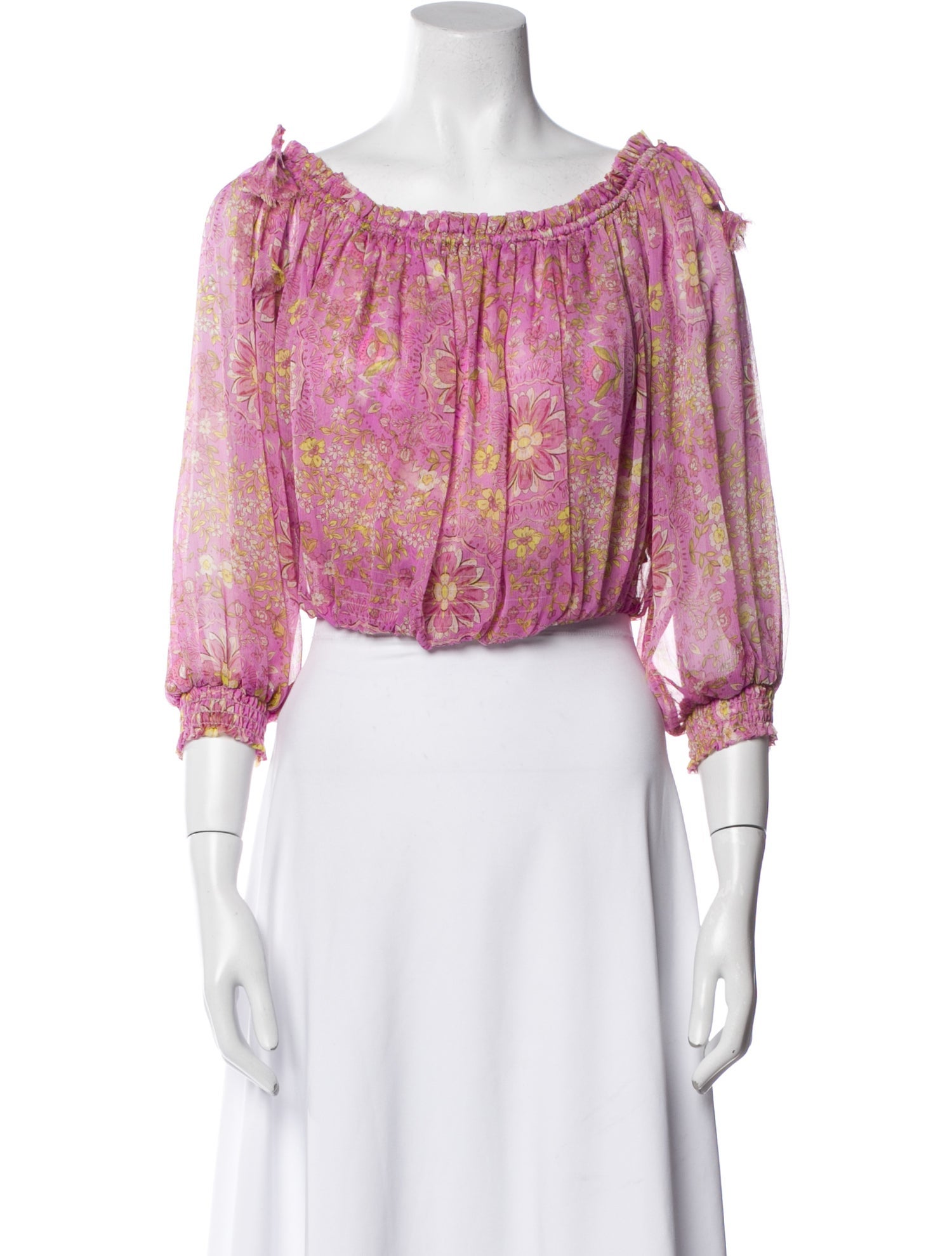 MISA Los Angeles Floral Print Scoop Neck Crop Top