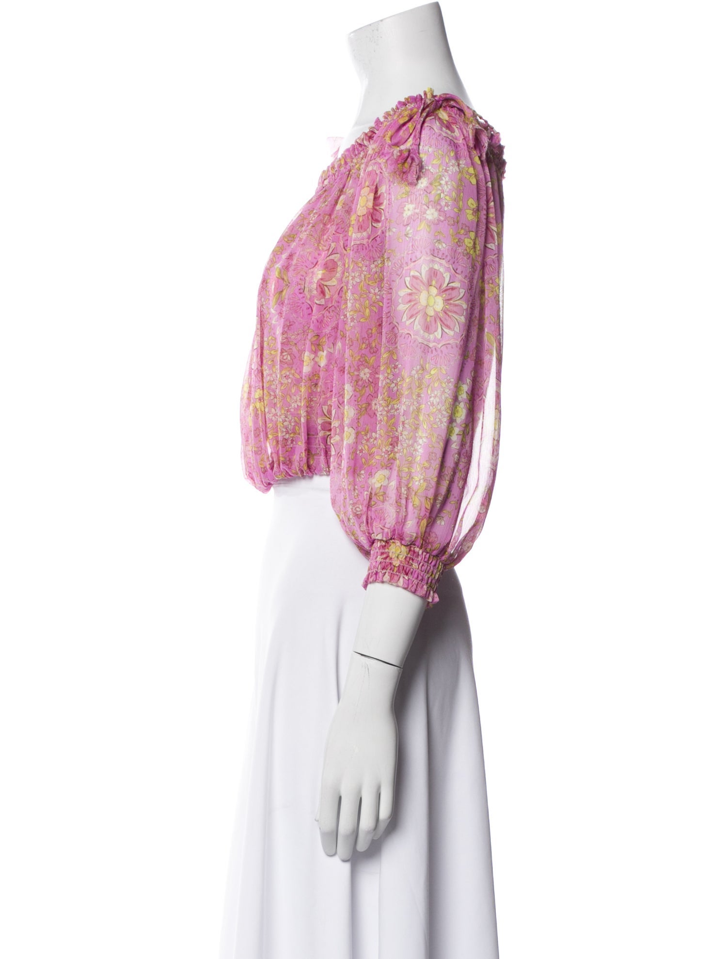 MISA Los Angeles Floral Print Scoop Neck Crop Top