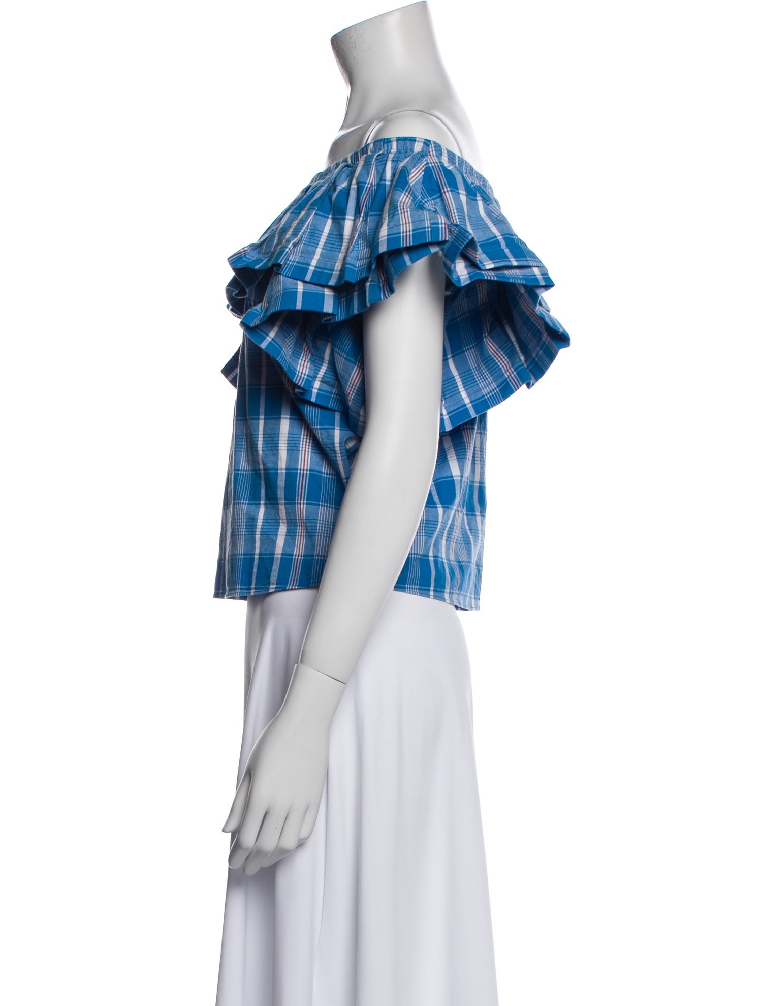 MISA Los Angeles Plaid Print Off-The-Shoulder Crop Top