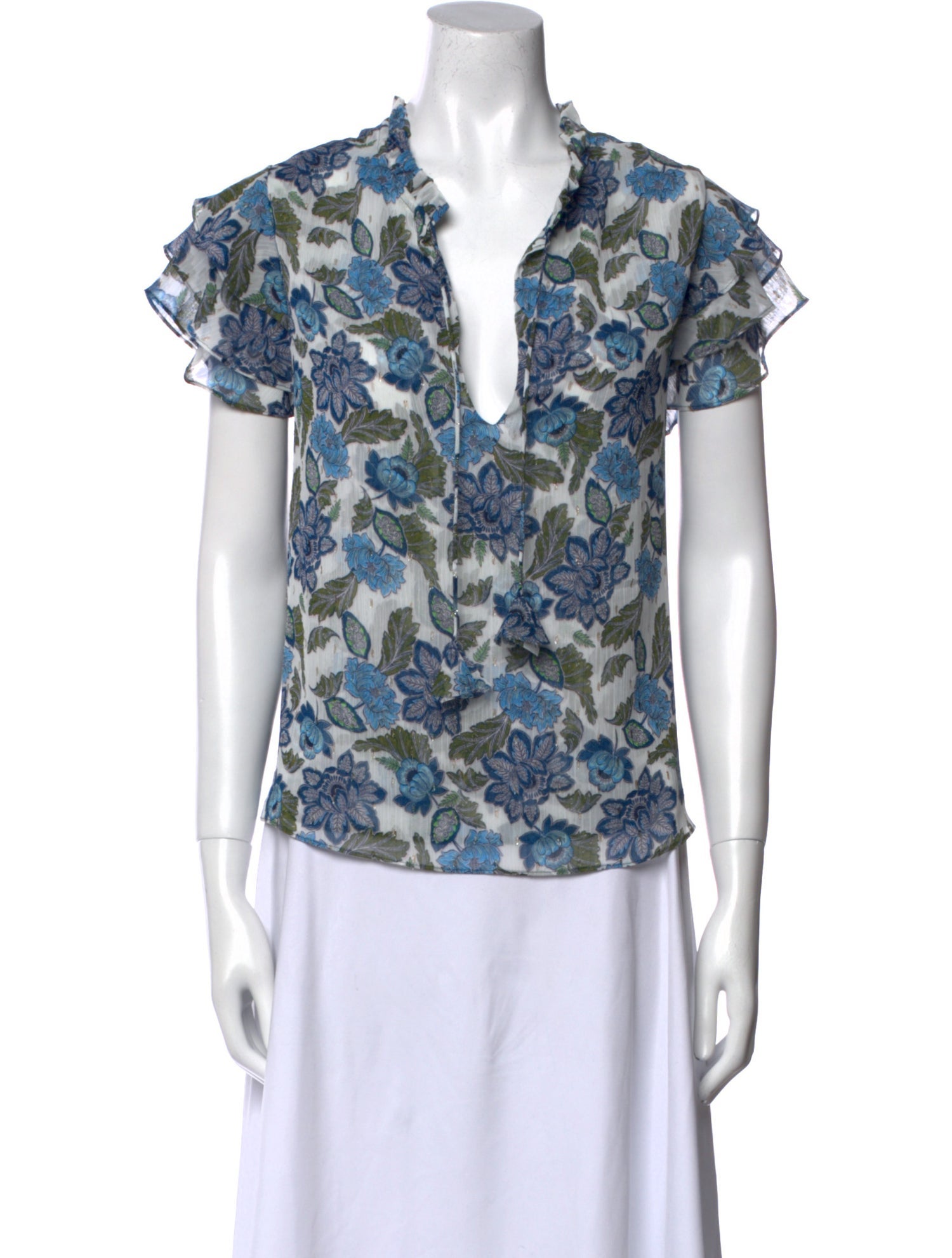 MISA Los Angeles Floral Print V-Neck Top