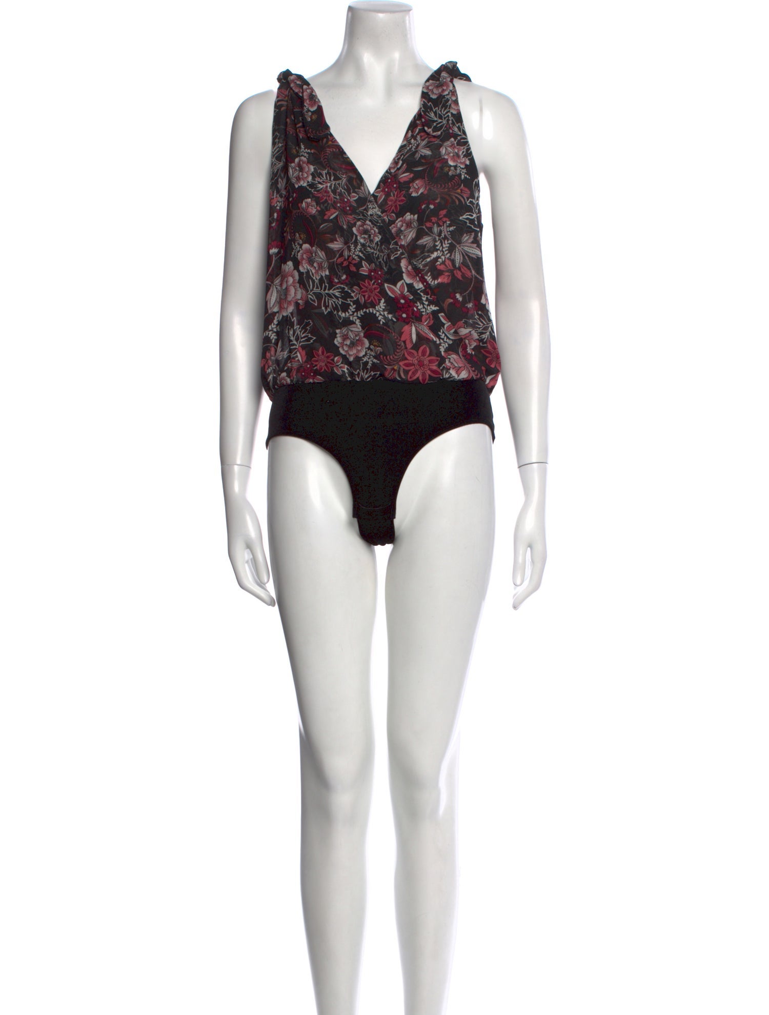 MISA Los Angeles Floral Print V-Neck Bodysuit