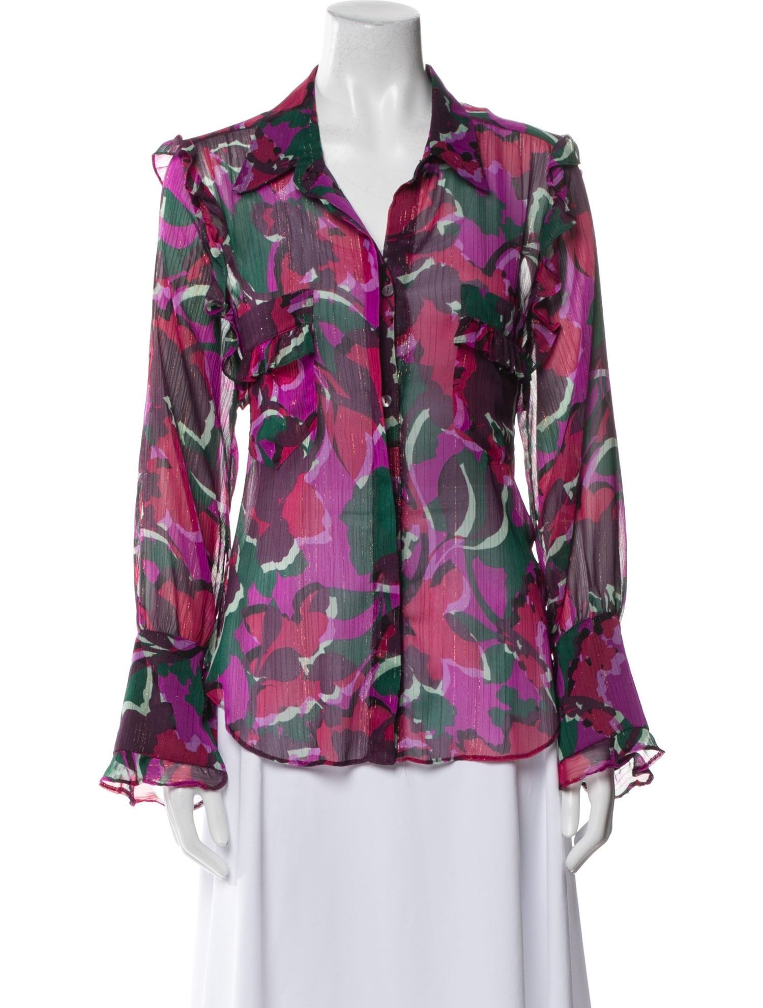 MISA Los Angeles Floral Print V-Neck Blouse