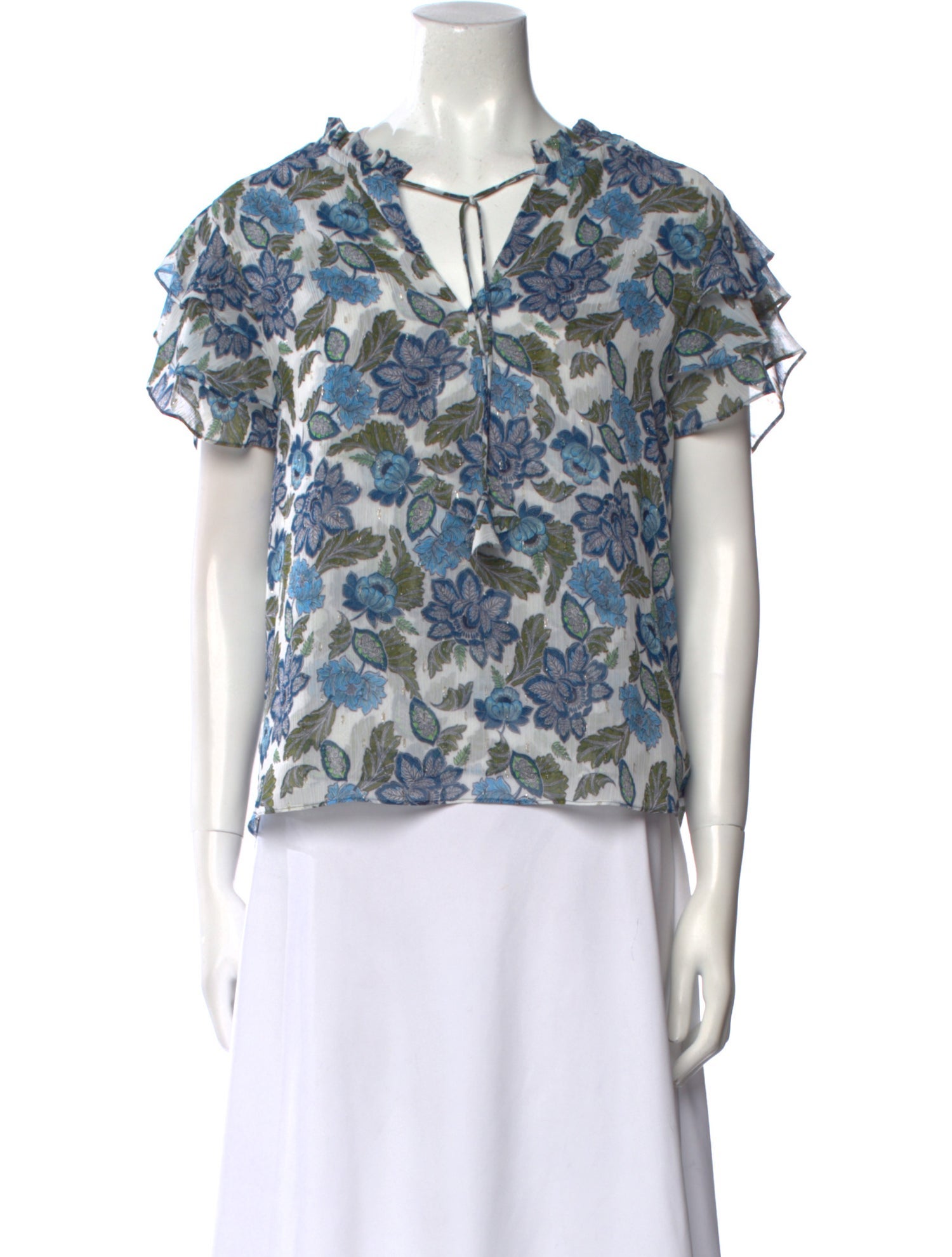 MISA Los Angeles Printed V-Neck Blouse