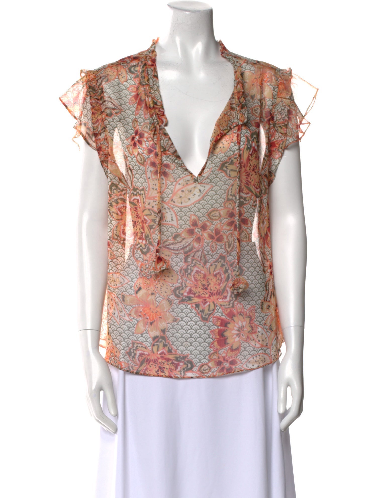 MISA Los Angeles Printed V-Neck Blouse