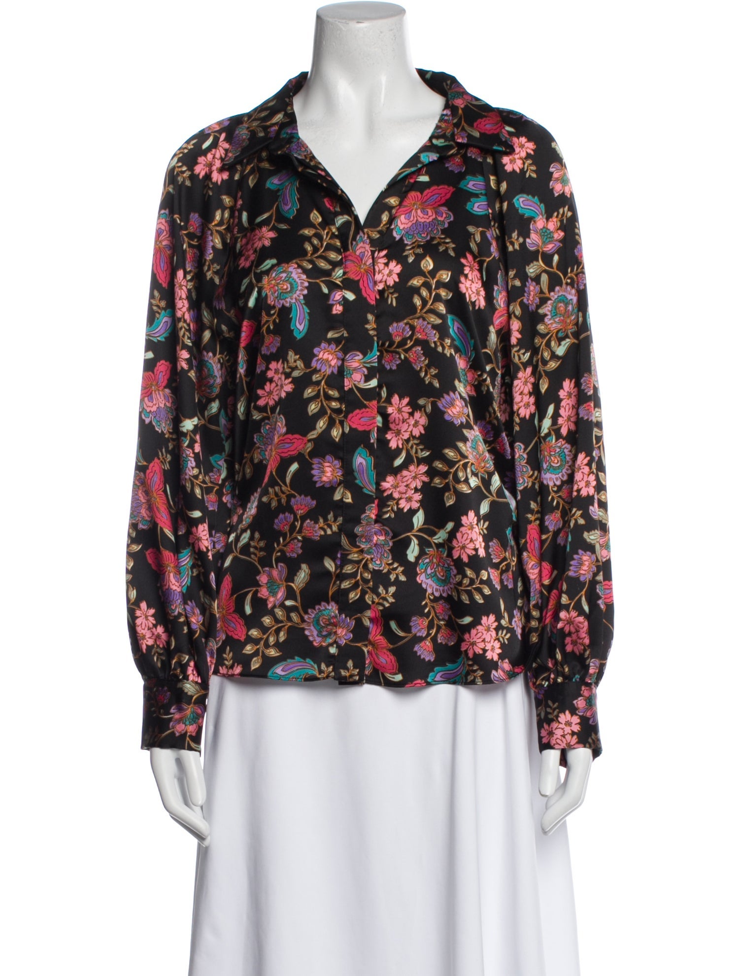 MISA Los Angeles Floral Print V-Neck Blouse