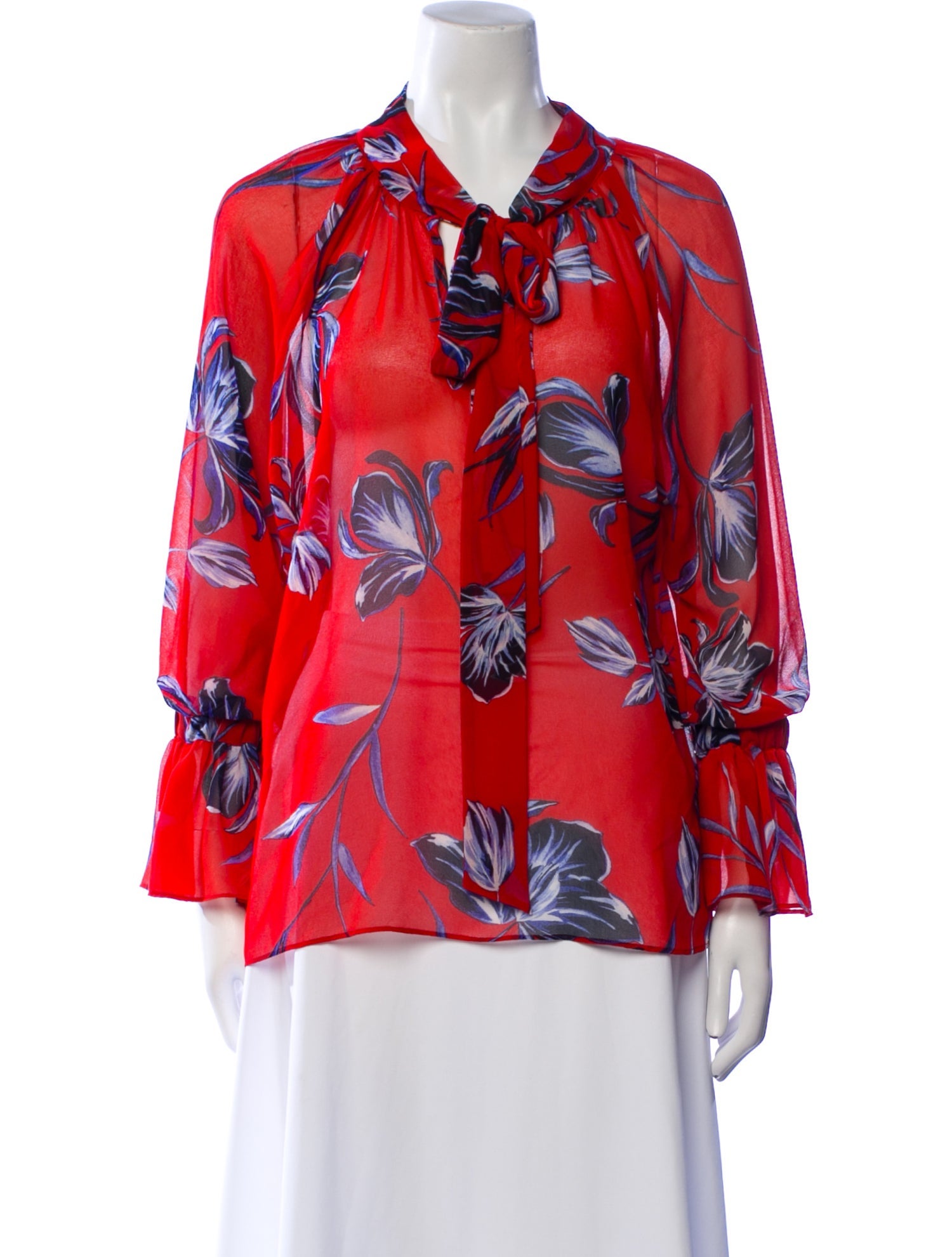 MISA Los Angeles Floral Print Tie Neck Blouse