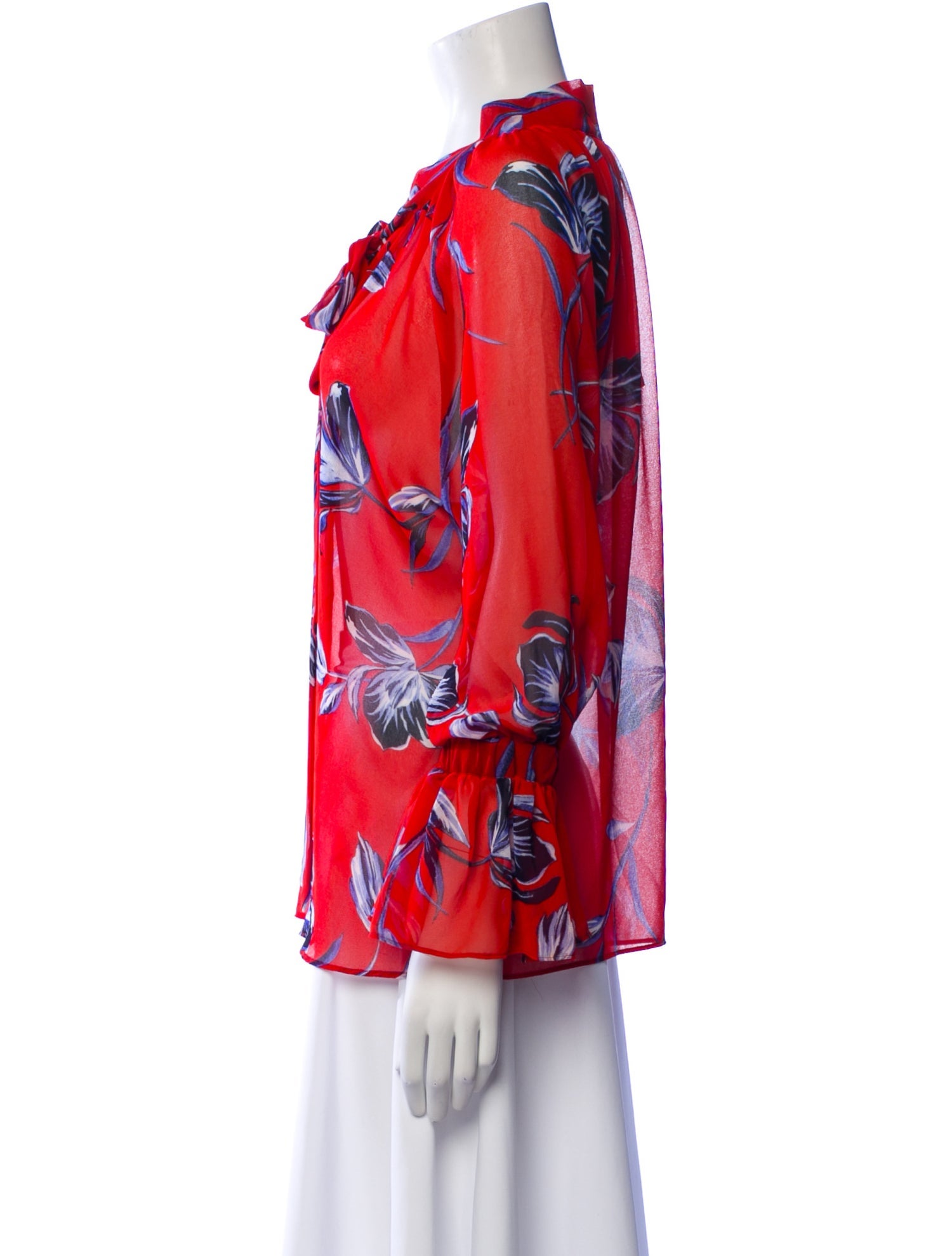 MISA Los Angeles Floral Print Tie Neck Blouse