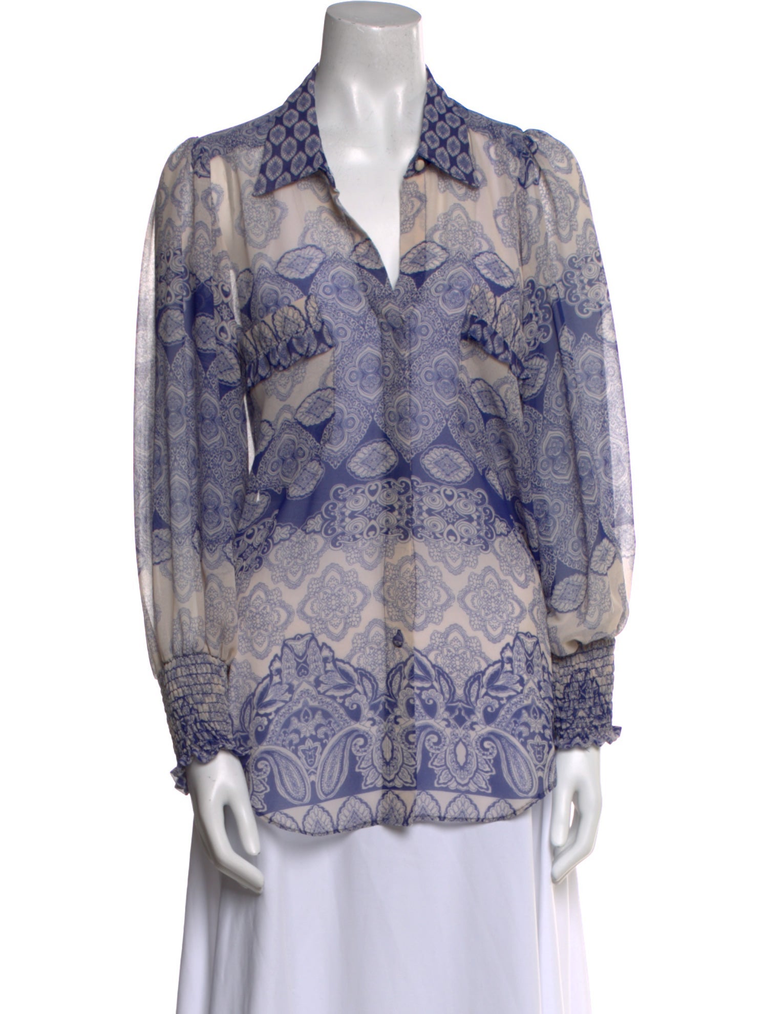 MISA Los Angeles Printed V-Neck Blouse