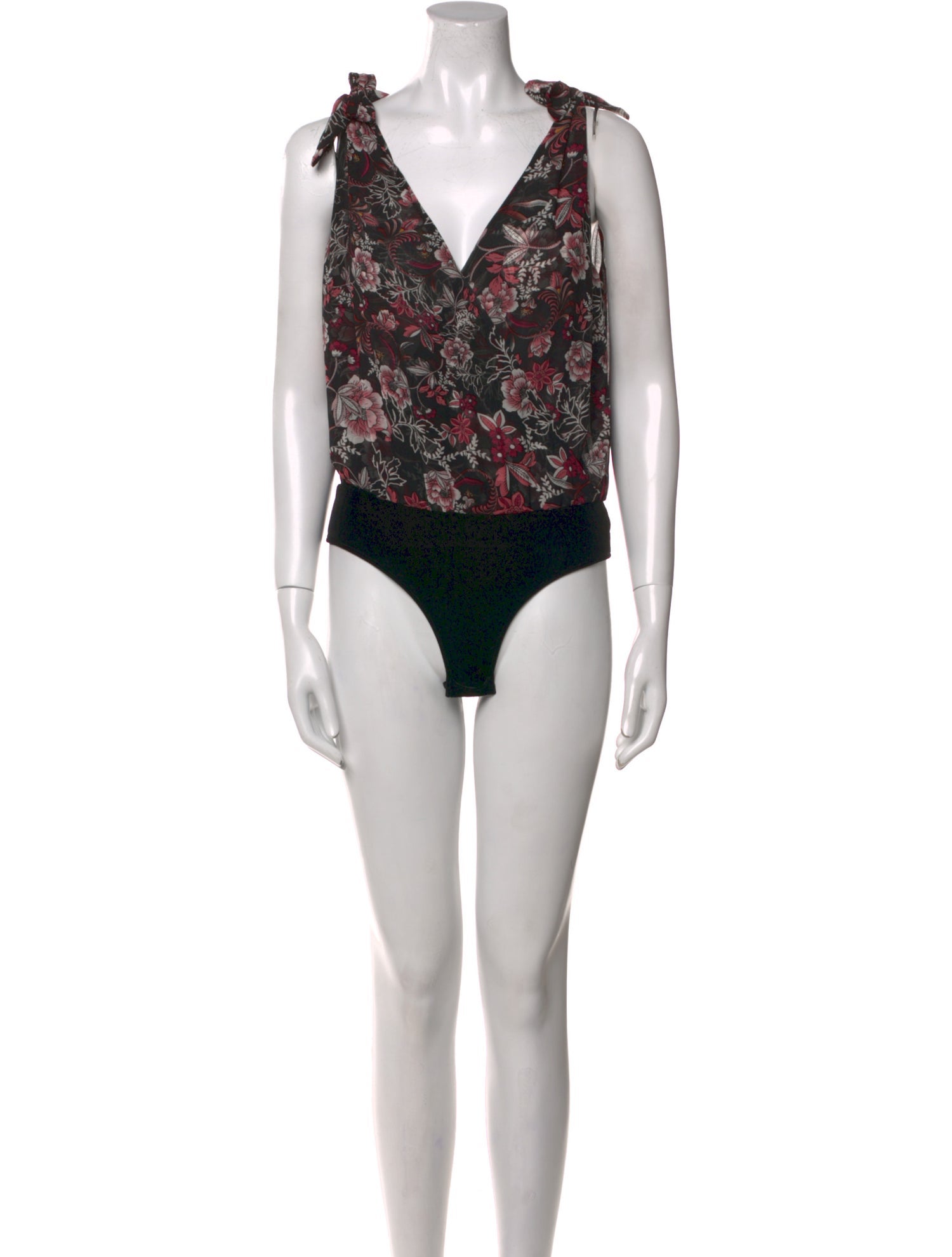 MISA Los Angeles Floral Print V-Neck Bodysuit