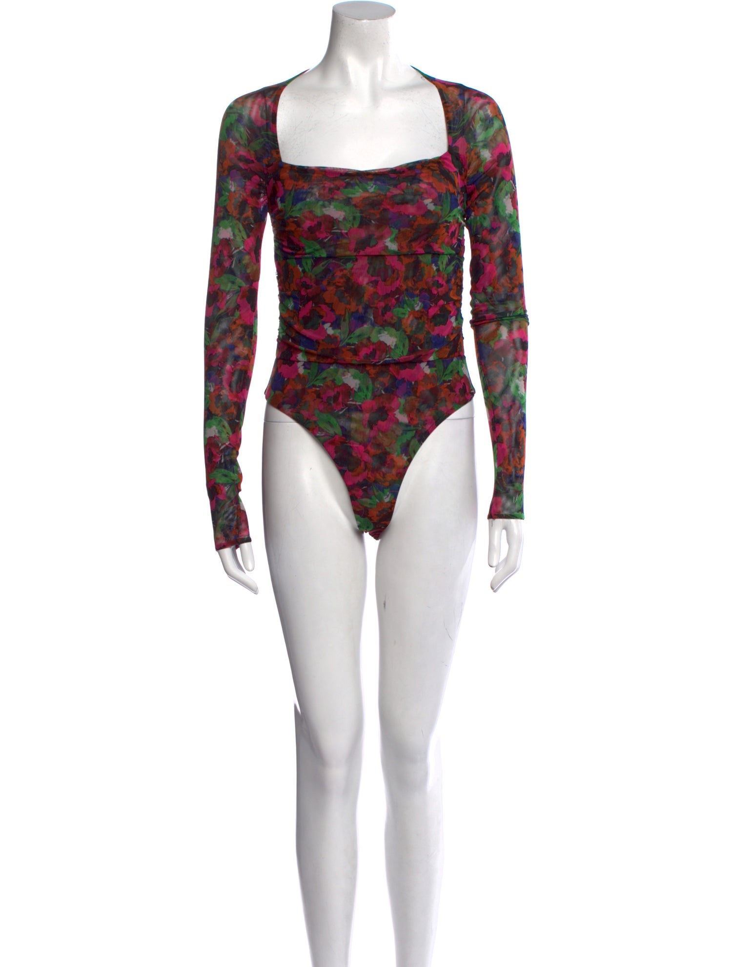 MISA Los Angeles Floral Print Square Neckline Bodysuit