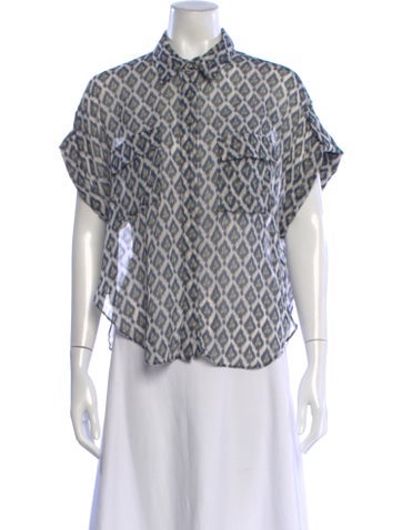 Pre-owned Misa Printed Short Sleeve Blouse In Multi