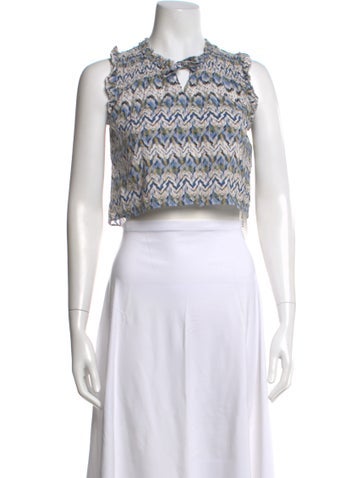 Pre-owned Misa Printed V-neck Crop Top In Neutral