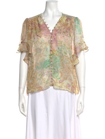 Pre-owned Misa Paisley Print V-neck Blouse In Neutral