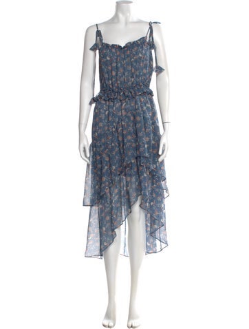 Pre-owned Misa Floral Print Midi Length Dress In Blue