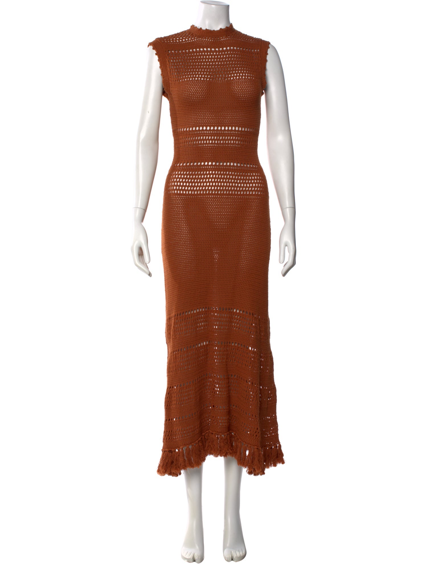 MISA Los Angeles Mock Neck Long Dress - Brown Dresses, Clothing - WMISA71851