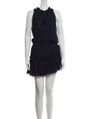 Pre-owned Misa Tie Neck Mini Dress In Blue