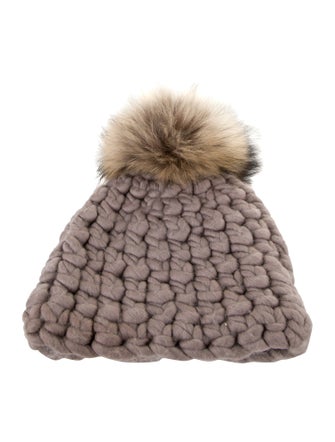 Mischa Lampert Wool Beanie with Fur Pom Pom Embellishment