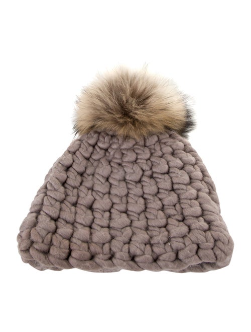 Mischa Lampert Wool Beanie with Fur Pom Pom Embellishment