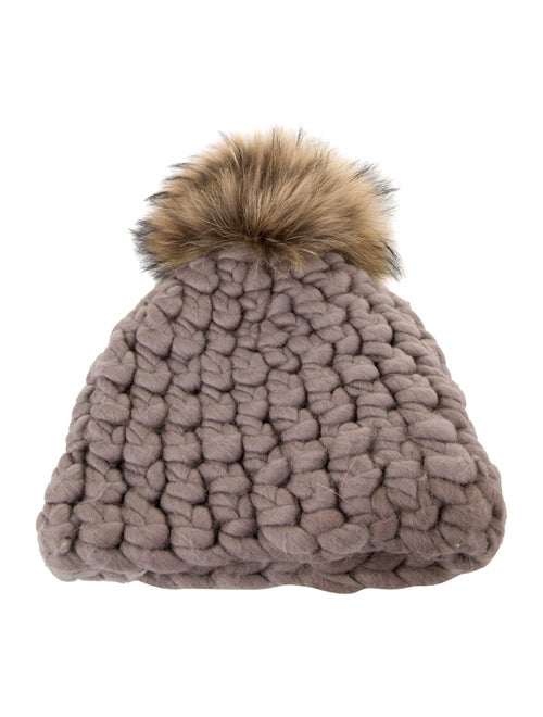 Mischa Lampert Wool Beanie with Fur Pom Pom Embellishment
